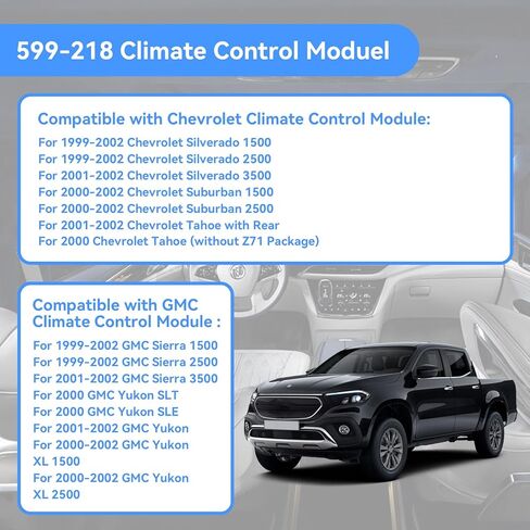 599-218 وحدة التحكم في المناخ لسخان التيار المتردد متوافقة مع 1999-2002 شيفروليه سيلفرادو سوبربان 1500 2500 3500 يوكون، جي إم سي يوكون سييرا 1500 2500 3500 HD، يستبدل 15054697، 15054698، 15753263، 15753264 in Kuwait