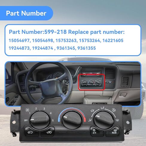 599-218 وحدة التحكم في المناخ لسخان التيار المتردد متوافقة مع 1999-2002 شيفروليه سيلفرادو سوبربان 1500 2500 3500 يوكون، جي إم سي يوكون سييرا 1500 2500 3500 HD، يستبدل 15054697، 15054698، 15753263، 15753264 in Kuwait