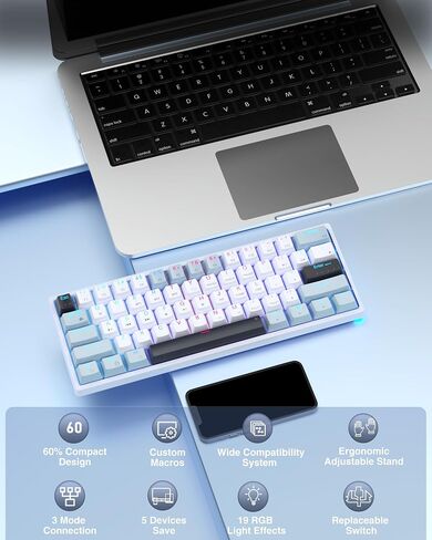 لوحة مفاتيح ميكانيكية لاسلكية SOLAKAKA SK961 مع إضاءة خلفية RGB، بلوتوث ثلاثي الوضع/سلكي/2.4 جيجا هرتز لوحة مفاتيح لاسلكية 60 بالمائة، لوحة مفاتيح ألعاب لاسلكية قابلة للبرمجة، مفتاح أحمر in Kuwait