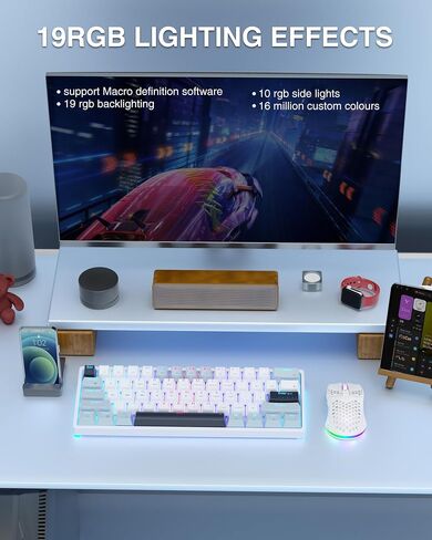 لوحة مفاتيح ميكانيكية لاسلكية SOLAKAKA SK961 مع إضاءة خلفية RGB، بلوتوث ثلاثي الوضع/سلكي/2.4 جيجا هرتز لوحة مفاتيح لاسلكية 60 بالمائة، لوحة مفاتيح ألعاب لاسلكية قابلة للبرمجة، مفتاح أحمر in Kuwait