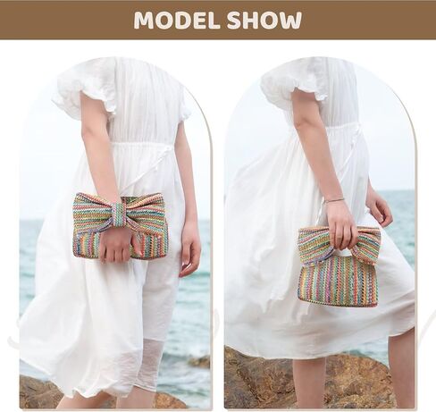 WOG2008 حقيبة يد صيفية من القش على شكل فيونكة للنساء 2024 محفظة شاطئ منسوجة لقضاء عطلة الزفاف in Kuwait