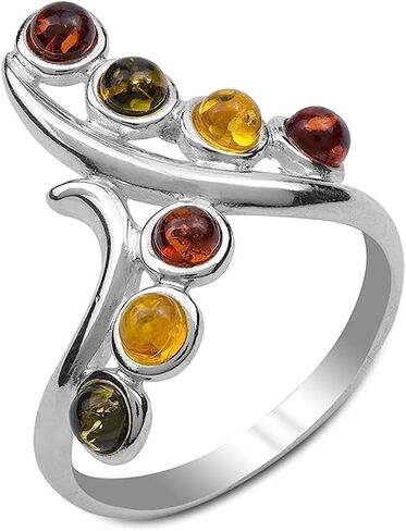 Ian and Valeri Co. Multicolor Amber Sterling Silver Tiny Stones Twig Ring in Saudi Arabia