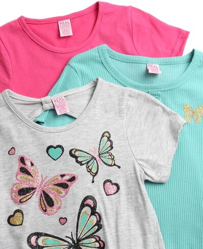 Real Love Girls' T-Shirt - 3 Pack Cute Fashion Short Sleeve Shirts - Trendy Graphic Tees - T-Shirt Multipack for Girls (7-16) in Saudi Arabia