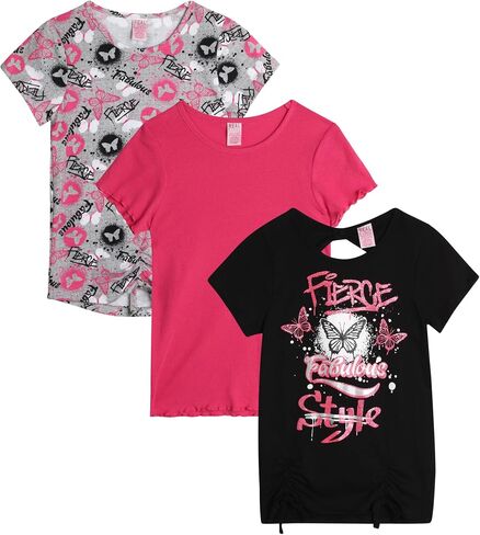 Real Love Girls' T-Shirt - 3 Pack Cute Fashion Short Sleeve Shirts - Trendy Graphic Tees - T-Shirt Multipack for Girls (7-16) in Saudi Arabia