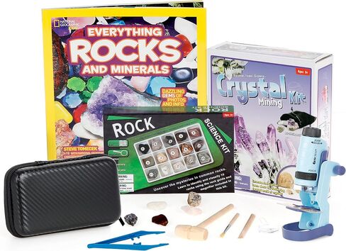 IQCREW من AmScope - مجموعة أنشطة المجهر الأحفوري، مجهر LED محمول 60X-120X، مجموعة عينات أحفورية فاخرة مكونة من 18 قطعة، كتاب أحفوري وحقيبة مجهر محمولة -HH612-FSL in Saudi Arabia