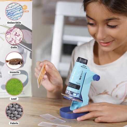 IQCREW من AmScope - مجموعة أنشطة المجهر الأحفوري، مجهر LED محمول 60X-120X، مجموعة عينات أحفورية فاخرة مكونة من 18 قطعة، كتاب أحفوري وحقيبة مجهر محمولة -HH612-FSL in Saudi Arabia
