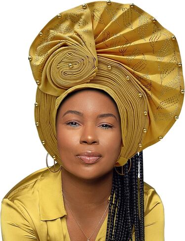 Nigerian Headtie African Head Wraps Already Made Auto Gele African Turban Cap for Party in Saudi Arabia
