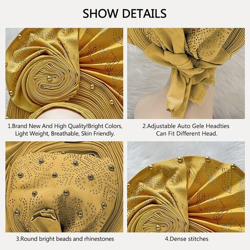 Nigerian Headtie African Head Wraps Already Made Auto Gele African Turban Cap for Party in Saudi Arabia