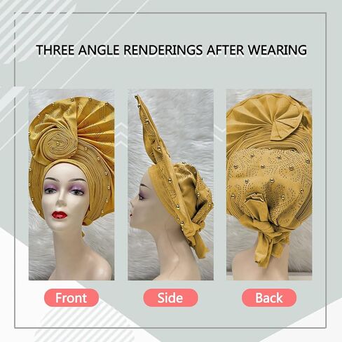 Nigerian Headtie African Head Wraps Already Made Auto Gele African Turban Cap for Party in Saudi Arabia