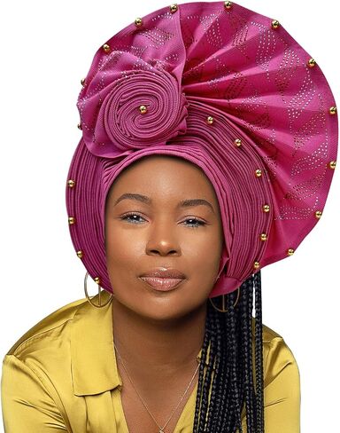 Nigerian Headtie African Head Wraps Already Made Auto Gele African Turban Cap for Party in Saudi Arabia