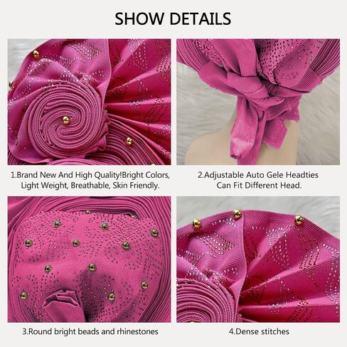 Nigerian Headtie African Head Wraps Already Made Auto Gele African Turban Cap for Party in Saudi Arabia