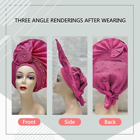 Nigerian Headtie African Head Wraps Already Made Auto Gele African Turban Cap for Party in Saudi Arabia