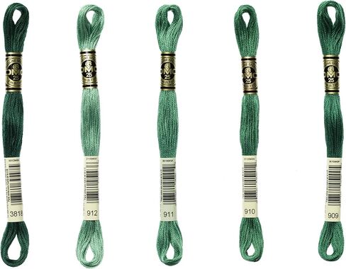 Generic DMC 6-Strand Embroidery Cotton Bundle - Emerald Green Color Family - 5 Skeins of Thread - 8.7yd Skeins in Saudi Arabia
