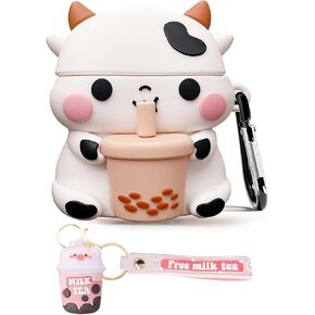 حافظة حيوانات لطيفة لجيل AirPods Pro/Pro 2، غطاء حماية من السيليكون ثلاثي الأبعاد من Kawaii Boba Cow مع سلسلة مفاتيح مجانية للنساء والفتيات والأطفال والمراهقين (البقرة، AirPods Pro/Pro 2) in Kuwait