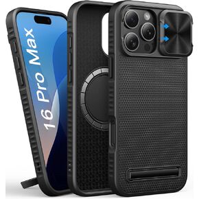 حافظة لهاتف iPhone 16 Pro Max مع حامل، متوافقة مع MagSafe، غطاء كاميرا منزلق، مقاس نحيف، حماية من الدرجة العسكرية، حافظة هاتف مغناطيسية صلبة للرجال لهاتف iPhone 16 Pro Max 2024، أسود in Kuwait