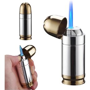 Bullet-Shaped Torch Lighter, 3-Inch, Blue Flame, Butane Refillable with Bottle Opener, Silver and Gold in Saudi Arabia