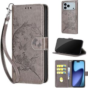 Designed for iPhone 17 Pro Max Case Wallet,Women Flip Folio Cover with Embossed PU Leather Stand Credit Card Holders Slots Wrist Strap Phone Case for iPhone 17 Pro Max (Blue Butterfly) in Kuwait
