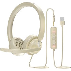 سماعة رأس USB مع ميكروفون للكمبيوتر الشخصي، سماعة كمبيوتر مع ميكروفون عازل للضوضاء لأجهزة الكمبيوتر المحمول، أدوات التحكم في كتم الصوت، سماعة رأس سلكية للعمل من المنزل/المكتب/مركز الاتصال/الفرق/التكبير/التصغير in Kuwait
