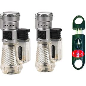 ولاعة سيجار فيرتيجو من لوتس سيكلون ثلاثية الشعلة، فحم 2 عبوة مع قطاعة سيجار FESS 62R V (فحمي) in Kuwait