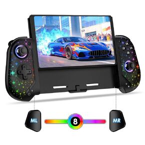 وحدات تحكم ewnol Switch لجهاز Nintendo Switch/OLED، وحدة تحكم احترافية كاملة الحجم محمولة باليد مع عصا تحكم بتأثير Hall، 4 فتحات ألعاب، بطارية 1000 مللي أمبير في الساعة، ضوء RGB قابل للتعديل - نجمة in Kuwait