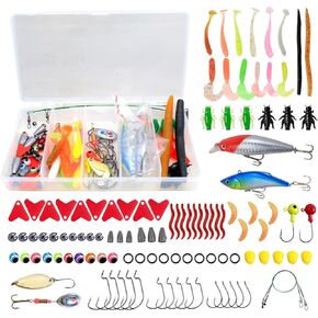مجموعة طُعم صيد الأسماك لسمك السلمون المرقط في المياه العذبة والمياه المالحة - 99 قطعة/431 قطعة من صندوق أدوات مع ملاعق، ومواد بلاستيكية ناعمة، وطعوم دوارة، وطعوم مرفقية، وخطافات وصيد الأسماك in Kuwait