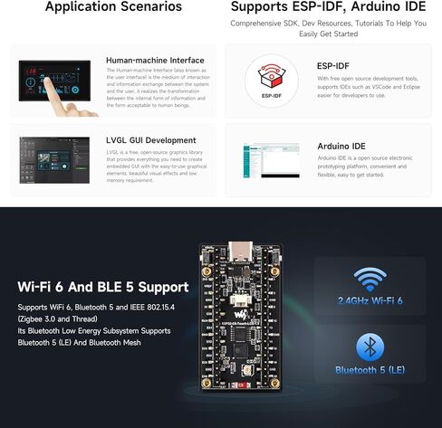 Waveshare ESP32-C6 لوحة تطوير العرض 1.9 بوصة، 170 × 320 بكسل، 262 ألف لون، معالج RISC-V أحادي النواة بسرعة 160 ميجاهرتز، WiFi 6 وبلوتوث، دعم دوران 90 درجة، ESP32 مع تكامل العرض in Kuwait
