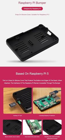 Official for Raspberry Pi 5 Bumper Protection Cover Case, One-Piece Flexible Silicone Rubber Bumper, Reserved Mounting Holes On The Bottom @XYGStudy in Saudi Arabia