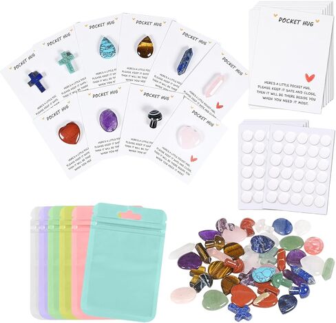 49 Sets Bulk Color combination of the 7 chakras,Pocket Hug Token Gift Bulk Hug Cards with 7 shapes Natural stone Keepsake Exchange Relationship Cards for Colleagues Family Distance Social Celebration of Life Gift in Saudi Arabia
