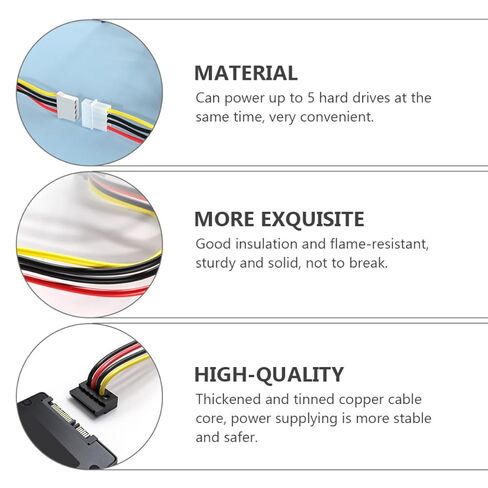 BESPORTBLE Serial ATA Hard Drive Power Cable Adapter 4-pin to 15-pin Power Supply Cord for 3.5/2.5 Inch Hard Drives Compatible with Replacement in Kuwait