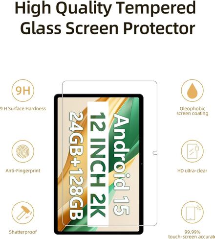 واقي شاشة لجهاز SVITOO P12 Android 15 Tablet 12 بوصة، غشاء زجاجي مقوى مقاوم للخدش عالي الدقة لحماية السقوط SVITOO P12، حساس للمس، مضاد لبصمات الأصابع، عبوة من قطعتين. in Kuwait
