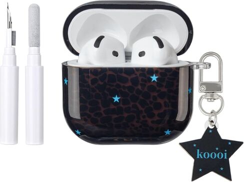 متوافق مع حافظة AirPods 4 مع مجموعة أدوات التنظيف، حافظة لطيفة على شكل نجمة قديمة وسلسلة مفاتيح ناعمة من مادة TPU مقاومة للصدمات لأجهزة Airpods الجيل الرابع - بيج in Kuwait
