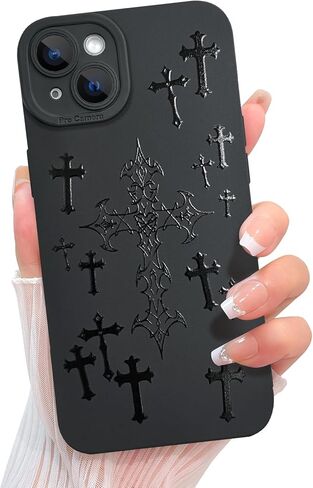 KANGHAR Compatible with iPhone 16 Case Aesthetic Bless Cross Designed for Women Girls Men, Slim Fit Soft TPU Shockproof Protective Cover - Black in Kuwait