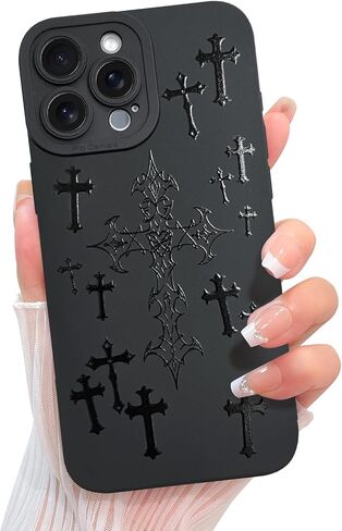 KANGHAR Compatible with iPhone 16 Case Aesthetic Bless Cross Designed for Women Girls Men, Slim Fit Soft TPU Shockproof Protective Cover - Black in Kuwait