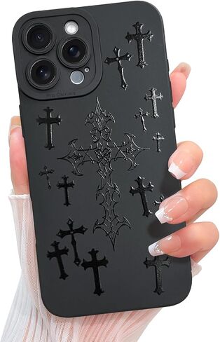 KANGHAR Compatible with iPhone 16 Case Aesthetic Bless Cross Designed for Women Girls Men, Slim Fit Soft TPU Shockproof Protective Cover - Black in Kuwait