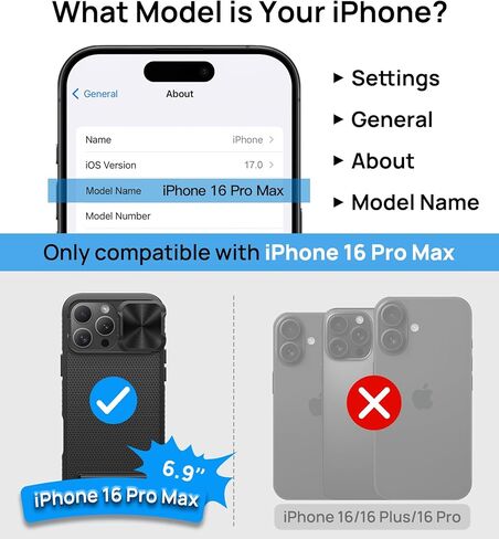 حافظة لهاتف iPhone 16 Pro Max مع حامل، متوافقة مع MagSafe، غطاء كاميرا منزلق، مقاس نحيف، حماية من الدرجة العسكرية، حافظة هاتف مغناطيسية صلبة للرجال لهاتف iPhone 16 Pro Max 2024، أسود in Kuwait