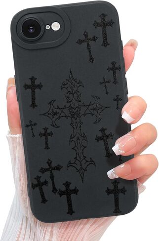 KANGHAR Compatible with iPhone 16 Case Aesthetic Bless Cross Designed for Women Girls Men, Slim Fit Soft TPU Shockproof Protective Cover - Black in Kuwait