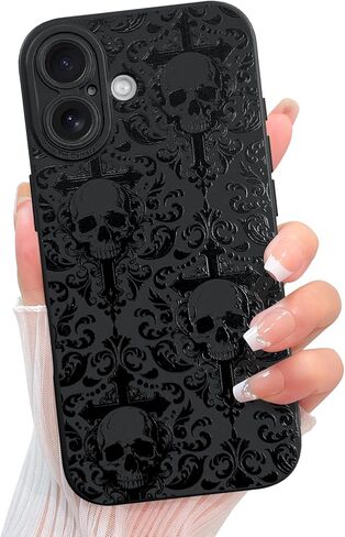 KANGHAR Compatible with iPhone 16 Case Aesthetic Bless Cross Designed for Women Girls Men, Slim Fit Soft TPU Shockproof Protective Cover - Black in Kuwait