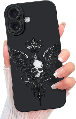KANGHAR Compatible with iPhone 16 Case Aesthetic Bless Cross Designed for Women Girls Men, Slim Fit Soft TPU Shockproof Protective Cover - Black in Kuwait