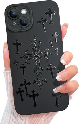 KANGHAR Compatible with iPhone 16 Case Aesthetic Bless Cross Designed for Women Girls Men, Slim Fit Soft TPU Shockproof Protective Cover - Black in Kuwait