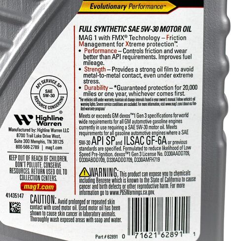 MAG1 61790 Full Synthetic 5W-30 SN Motor Oil - 1 Quart Bottle Clear in Saudi Arabia