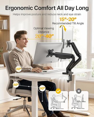 monTEK Dual Monitor Mount Fits 17-32 Inch Screens Holds 19.8lbs, Fully Adjustable Dual Monitor Stand, with Clamp/Grommet, Cable Management, Quick Release Plate, VESA 75/100mm, MA1013BK-D in Saudi Arabia