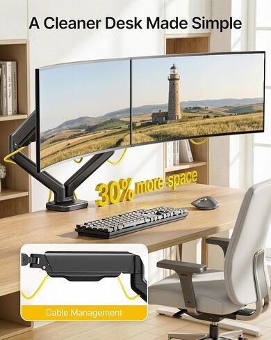 monTEK Dual Monitor Mount Fits 17-32 Inch Screens Holds 19.8lbs, Fully Adjustable Dual Monitor Stand, with Clamp/Grommet, Cable Management, Quick Release Plate, VESA 75/100mm, MA1013BK-D in Saudi Arabia
