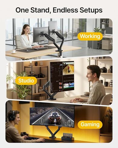 monTEK Dual Monitor Mount Fits 17-32 Inch Screens Holds 19.8lbs, Fully Adjustable Dual Monitor Stand, with Clamp/Grommet, Cable Management, Quick Release Plate, VESA 75/100mm, MA1013BK-D in Saudi Arabia