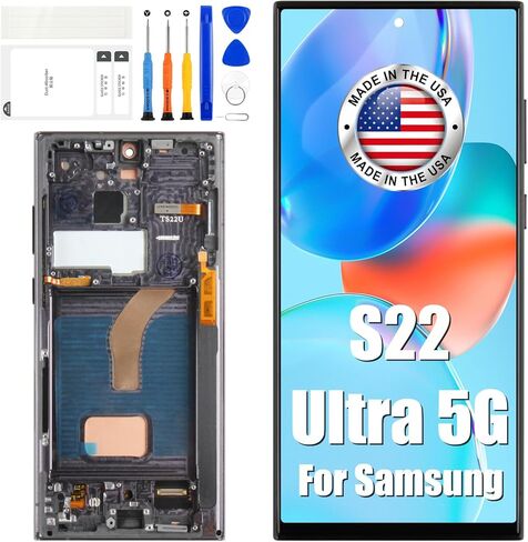 Galaxy S22 Ultra 5G LCD Display Screen Assembly Replacement for Samsung Galaxy S22 Ultra LCD Touch Digitizer Screen with Frame +Tool Kits S908U S908A US Version Black(TFT,Fingerprint not Support) in Saudi Arabia