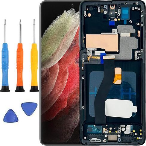 بديل شاشة Samsung Galaxy S21 Ultra لهاتف Samsung S21 Ultra 5G مع إطار SM-G998U G998A G998W SM-G998B/DS SM-G998N شاشة LCD رقمية تعمل باللمس أسود 6.8 in Kuwait