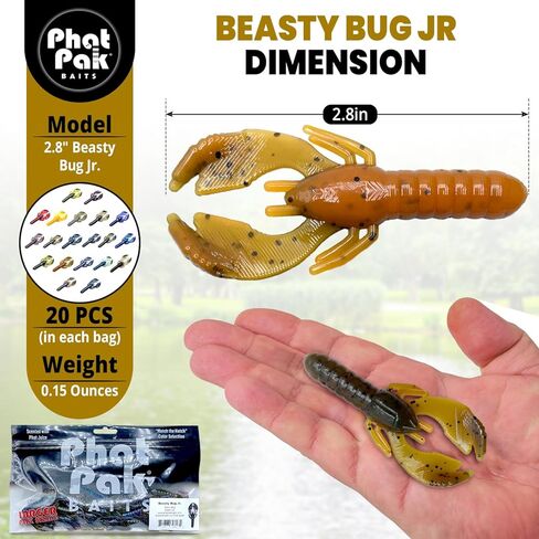 طُعم صيد السمك من Beasty Bug Jr Ned Rig Crawfish Finesse Bass من البلاستيك الناعم 20 قيراط 2.8 بوصة in Kuwait