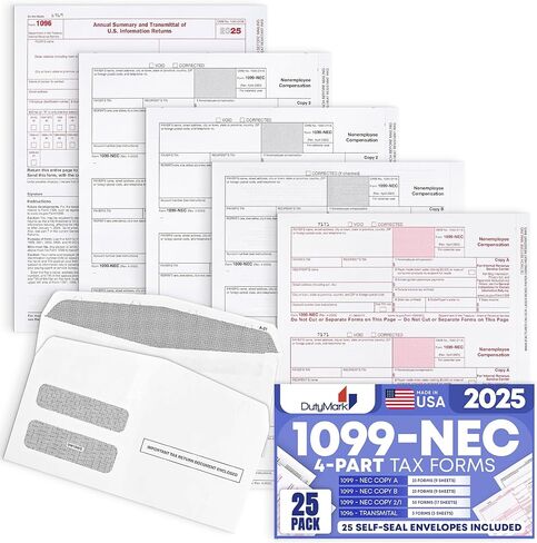 1099 نماذج ضرائب NEC 2022، و25 مظروف أمان، 25 مجموعة نماذج ضرائب ليزر مكونة من 4 أجزاء، رائعة لـ QuickBooks وبرامج المحاسبة، 2022 1099 NEC، 25 حزمة in Kuwait