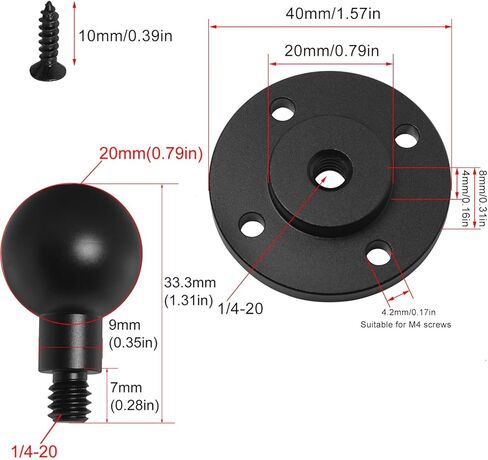 20mm Aluminum Alloy Ball Head with 1/4" Screw Interface Wall Camera Mount & Outdoor Mounting Base for Cameras, Phones, and Tablets (40mm Base) in Saudi Arabia