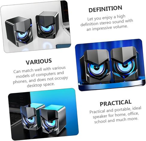 مكبرات صوت كمبيوتر متعددة الوسائط صغيرة الحجم تعمل بمنفذ USB من DOITOOL مع مضخم صوت جهوري، صوت مكتبي سلكي مدمج للكمبيوتر المكتبي والمنزلي، أسود، متوافق مع DC5v in Saudi Arabia