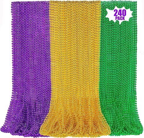 220 PCS Gold Bead Necklace, 33 Inch Mardi Gras Christmas Beads in Saudi Arabia
